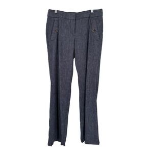 LOFT Marisa Trouser 4 Navy White Dot Pinstripe Bootcut Leg Pants Linen Blend 31"